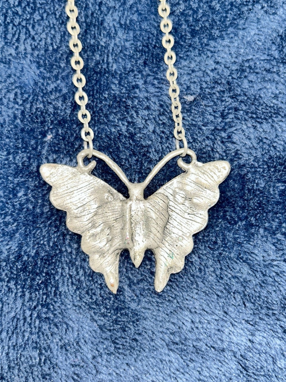 Silver Butterfly Pendant Necklace with Teal Crystals - Picture 3 of 5